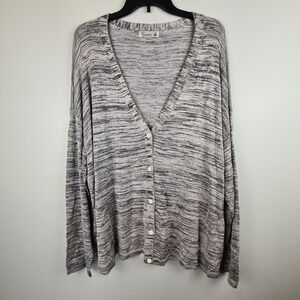 89th+Madison Women's Black & White Button Up Cardigan Top 2X Lightweight V-Neck